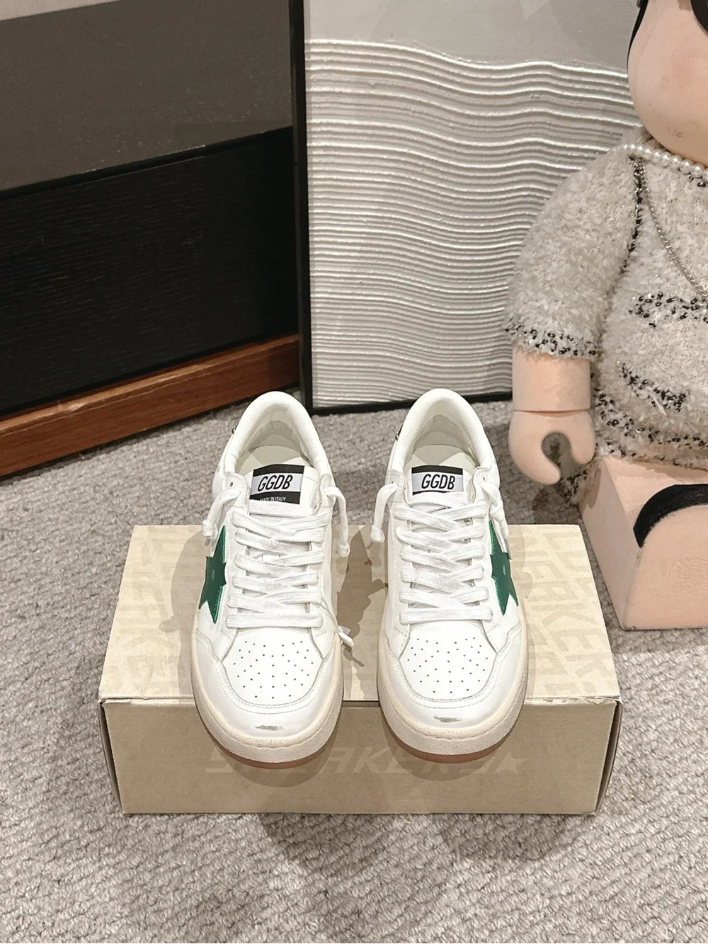 Golden Goose White Low-Top Sneakers with Green Star